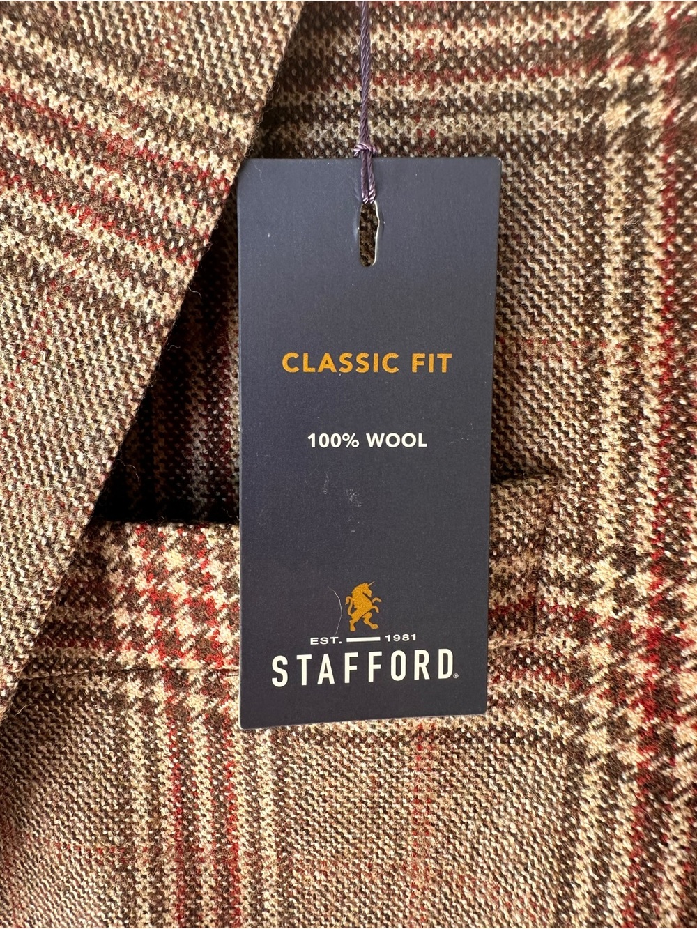 NEW Stafford Wool Sport Coat Blazer Jacket Brown Plaid Mens 48R $198 Classic Fit - Picture 3 of 14